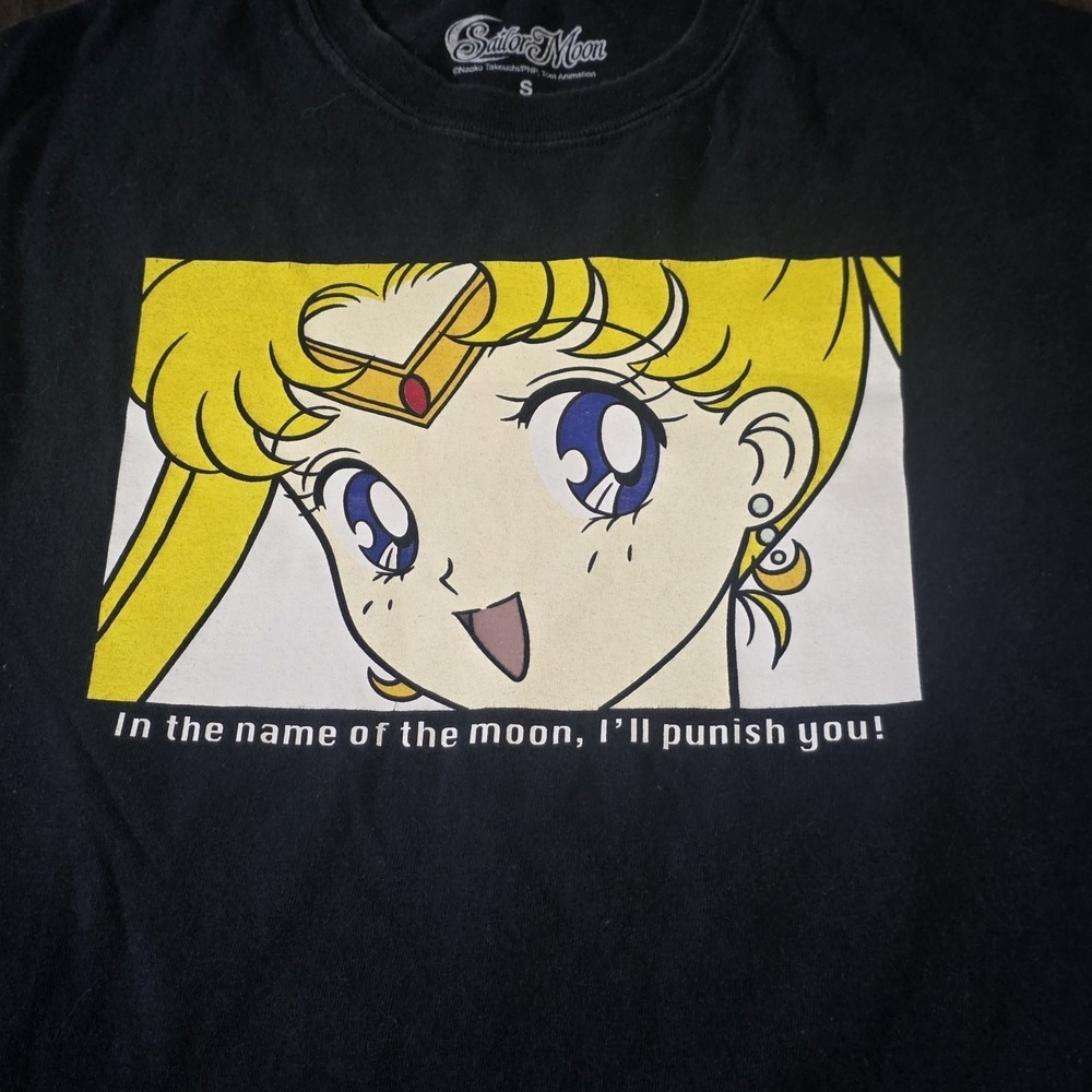 Sailor Moon In The Name Of The Moon I'll Punish You Graphic T-Shirt Small Black